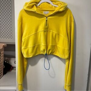 Danielle Guizio Yellow Velour 1/2 Zip Pullover Cropped Hoodie Sweatshirt Size M